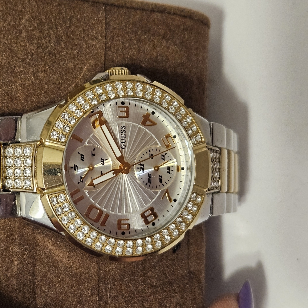 Guess Gold and Silver Watch with Crystal Accents